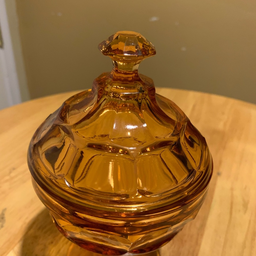 Vintage Amber Westmorland Thumbprint Pedestal Candy Dish